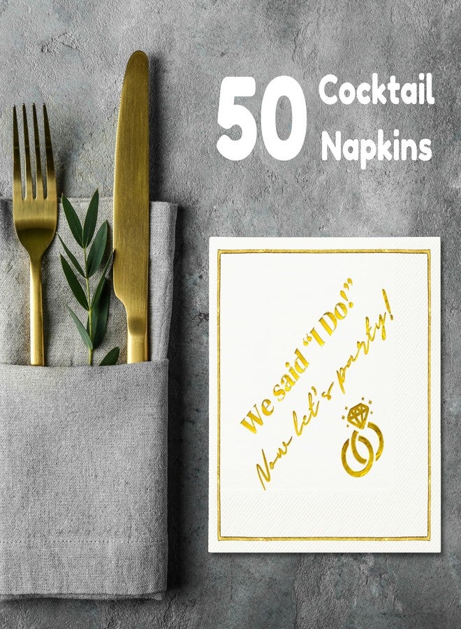 Cloverjoyed Wedding Cocktail Napkins, Elegant Gold Decorations for Weddings, Disposable Paper Napkin for Reception, Bar, After Party, Dessert Table, 50 Pack - Image 4